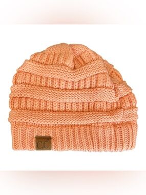 C.C Slouchy Cable Knit Beanie in Peach